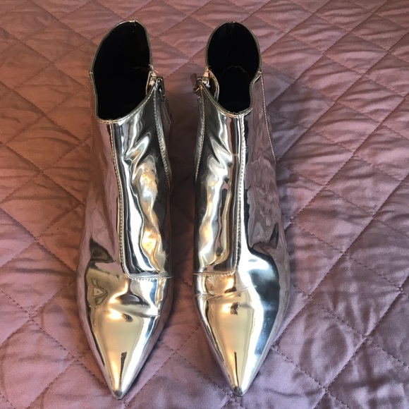 silver kitten heel booties